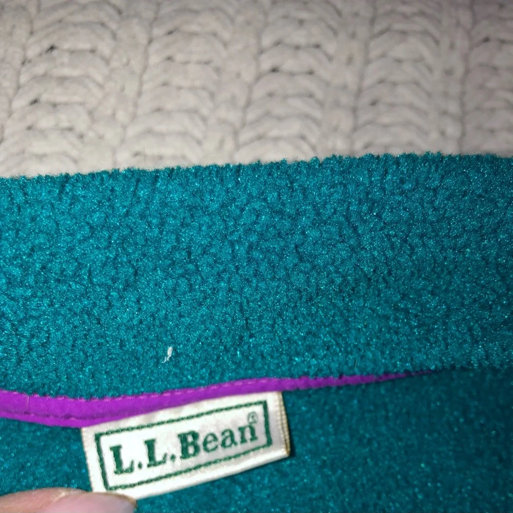 Vintage 90s L.L. Bean Embroidered Teal Quarter Snap-button Pullover - Picture 2 of 5